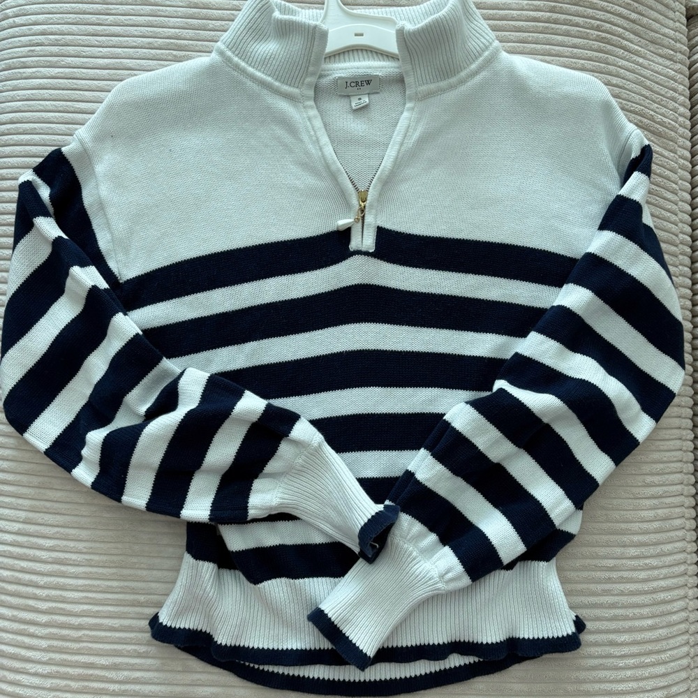 J. Crew Women's Navy and White Striped Turtleneck Sweater